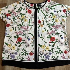 Liz Claiborne Multicolor Floral Blouse with Black Trim